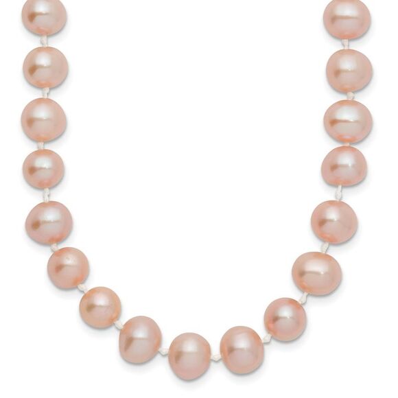 14k Yellow Gold 7-8mm Pink Near Round Freshwater Cultured Pearl Necklace